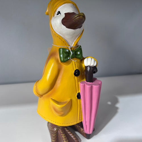 Pink Puddle Princess Duck Ornament - Adorable Decor with Pink Umbrella - 21cm x 12cm - $32.99