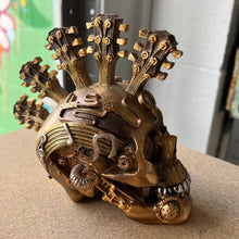 Load image into Gallery viewer, Introducing the Steampunk Guitar Skull - a fusion of musical rebellion and industrial chic. Perfect for eclectic decor, this quirky skull sculpture brings a symphony of style to your space
